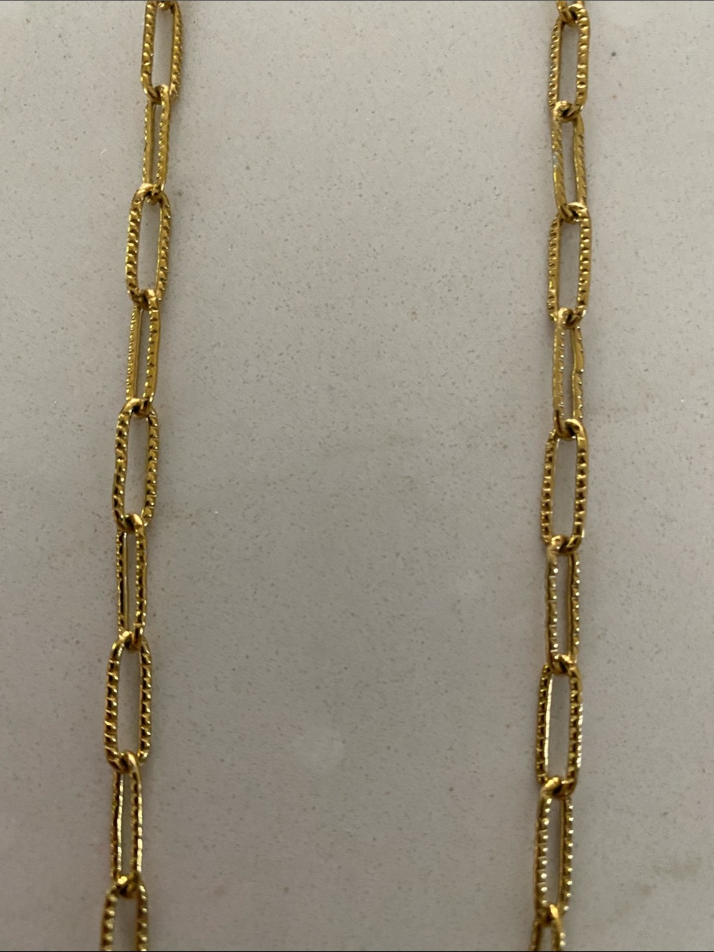 Gold plated long chain necklace by local London artisan Hen and Bear